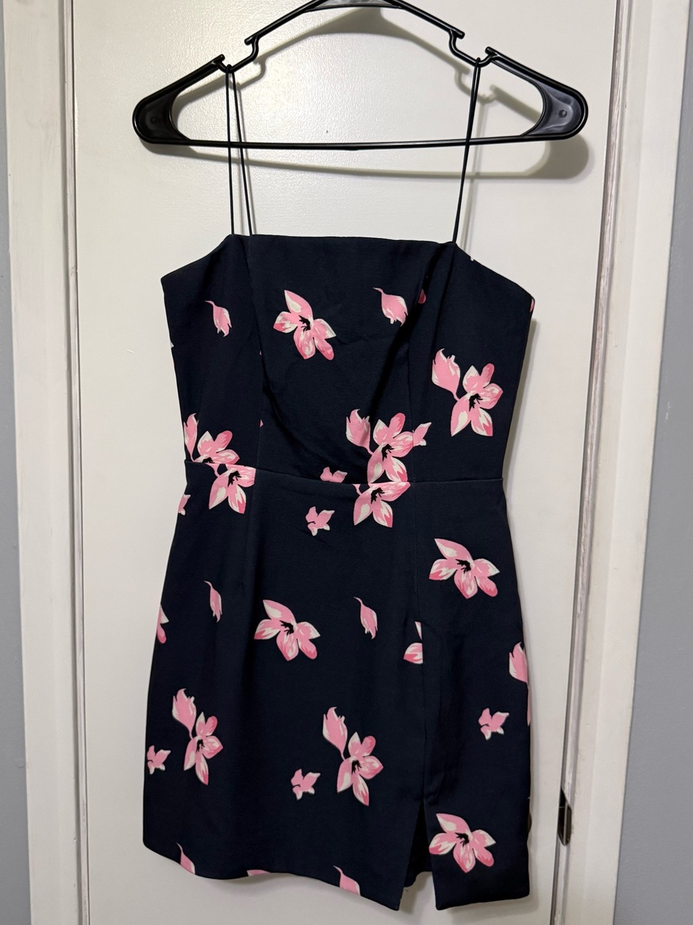 Hello Molly Navy Strapless Mini Dress with Pink Floral Print